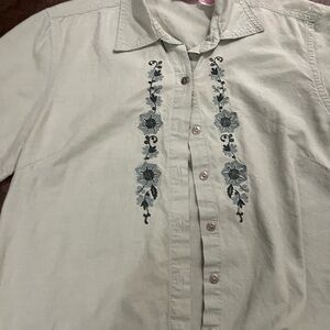 Pappagallo Men's Floral Embroidered Shirt - Cream